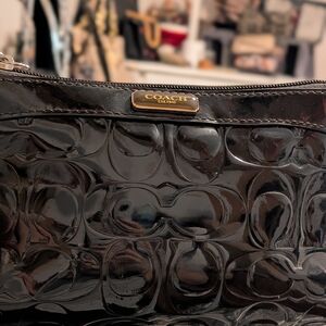 Coach Glossy Black Embossed Clutch